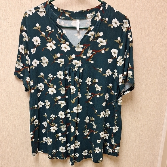 Tops - Floral V-Neck Blouse in Green